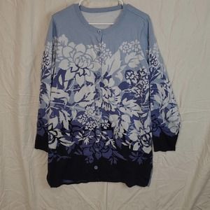 Blue Floral Long Cardigan